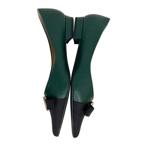 C. Paravano womens Pointed Toe Metal Tie Flats size 41 Green/ Black Leather New - Picture 6 of 11